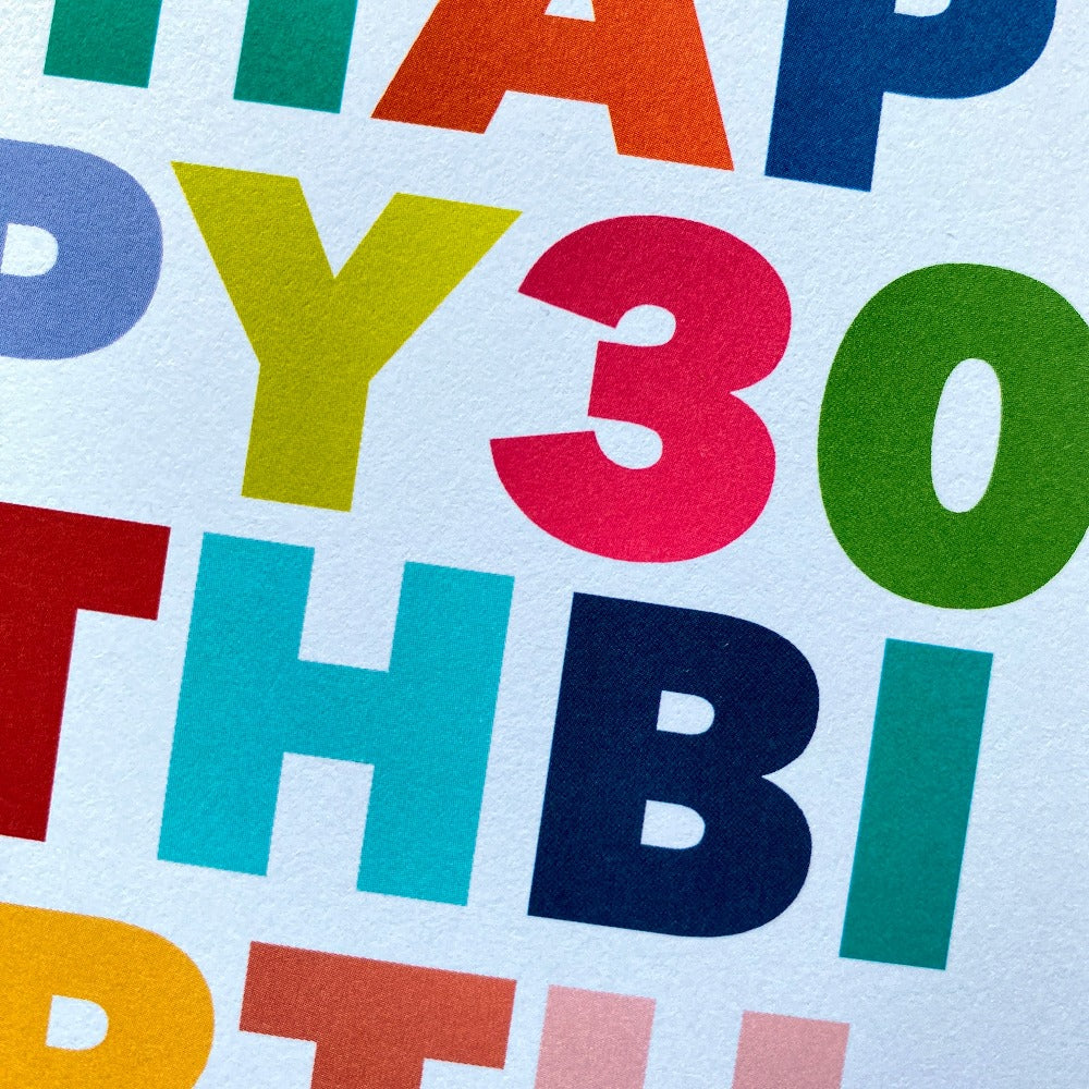 30th birthday card bright letters